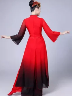 Women Chinese Costumes Embroidered Ombre Stand Collar Red Asian Holidays Costumes