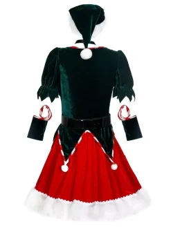 Women Christmas Tunic Dress Red Polyester Fiber Sash Hat Armwear Polyester Color Block Christmas Holidays Costumes