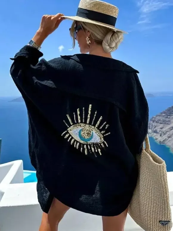 Women Cover Up Eye Printed Oversize Bikinis Beach Cover Up