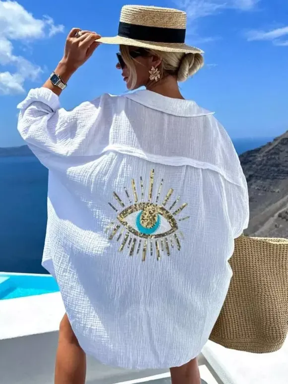 Women Cover Up Eye Printed Oversize Bikinis Beach Cover Up