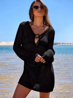 Women Cover Up Knitted Hollow Bikinis Beach Summer Cover Up