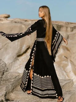 Women Cover Ups Black Color Block Long Sleeves Summer Sexy Swimwear