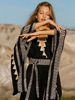 Women Cover Ups Black Color Block Long Sleeves Summer Sexy Swimwear