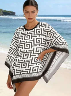 Women Cover Ups Blue Polyester Summer Beach Bathing Suits