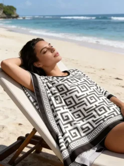 Women Cover Ups Blue Polyester Summer Beach Bathing Suits