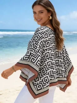Women Cover Ups Blue Polyester Summer Beach Bathing Suits