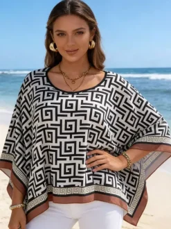 Women Cover Ups Blue Polyester Summer Beach Bathing Suits