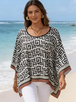 Women Cover Ups Blue Polyester Summer Beach Bathing Suits