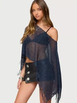 Women Cover Ups Light Sky Blue Off-The-Shoulder Summer Beach Bathing Suits