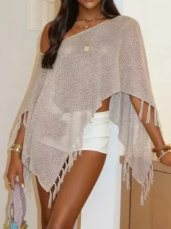 Women Cover Ups Light Sky Blue Off-The-Shoulder Summer Beach Bathing Suits