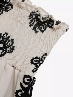 Women Damask Print Paperbag Shorts Smocked Ruffle Waist Drawstring Casual Shorts