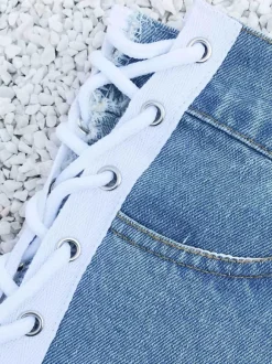 Women Denim Shorts White Cotton Straight Extra Short Casual Grommets Hot Pants