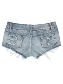 Women Denim Shorts Zipper Fly Layered Irregular Raised Waist Cowboy Skinny Summer Shorts