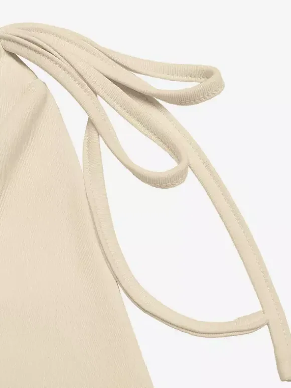 Women Draped Cowl Neck Long Sleeve Tee Shoulder Tie Detail Lace Trim Hem Slim Casual Shirt