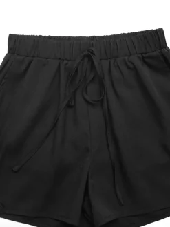 Women Drawstring Elastic Waist Shorts Lace Side Trim Casual Beach Shorts