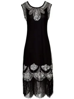 Women Flapper Dress Black 1920s Fashion Style Fashion Style Outfits Great Gatsby Fringe Sequined Costume Retro 20s Party Dress