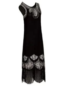 Women Flapper Dress Black 1920s Fashion Style Fashion Style Outfits Great Gatsby Fringe Sequined Costume Retro 20s Party Dress