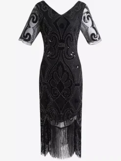 Women Flapper Dress Fringe Sequins 1920s Great Gatsby Costume Vintage 20s party Dress Burgundy