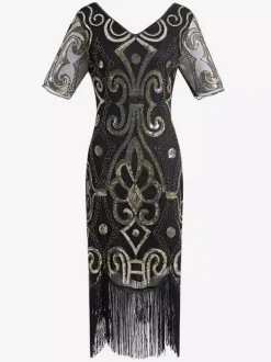 Women Flapper Dress Fringe Sequins 1920s Great Gatsby Costume Vintage 20s party Dress Burgundy
