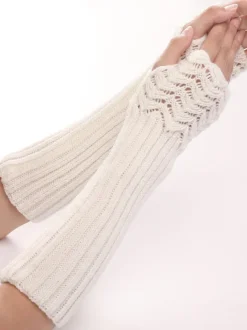 Women Gloves White Acrylic Fingerless Gloves