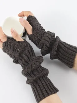 Women Gloves White Acrylic Fingerless Gloves