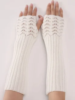 Women Gloves White Acrylic Fingerless Gloves