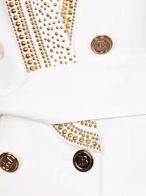 Women Gold Beaded Shawl Lapel Double Breasted Long Sleeve Blazer Jacket