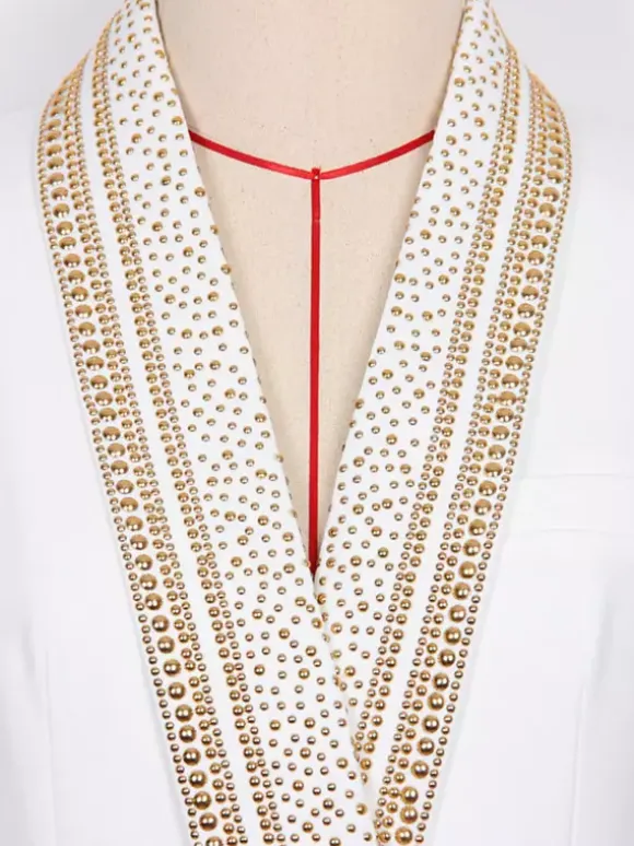 Women Gold Beaded Shawl Lapel Double Breasted Long Sleeve Blazer Jacket