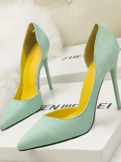Women High Heels Pointed Toe Stiletto Heel Chic Suede Leather Royal Blue Sexy Stiletto Heels