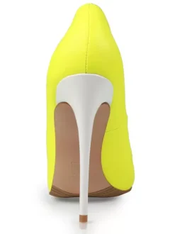 Women High Heels Pointed Toe Slip On Pumps Yellow Basic Heeled Shoes