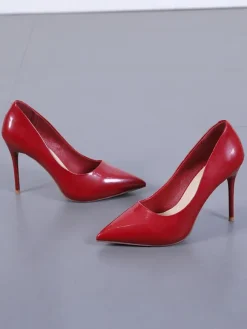 Women High Heels Stiletto Heel Pointed Toe Patent Leather Burgundy Pumps
