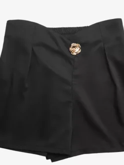 Women High Waist Pleated Shorts Gold Button Decor Elastic Back Casual Dressy Shorts
