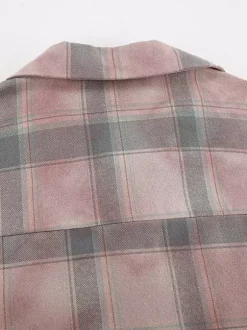 Women Jacket Turndown Collar Plaid Casual Long Sleeve Cardigans