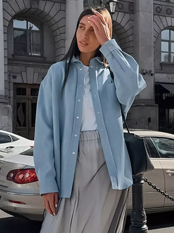 Women Jacket Turndown Collar Buttons Cotton Long Sleeve Outerwear