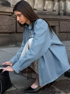 Women Jacket Turndown Collar Buttons Cotton Long Sleeve Outerwear