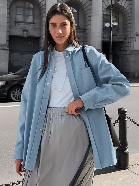 Women Jacket Turndown Collar Buttons Cotton Long Sleeve Outerwear