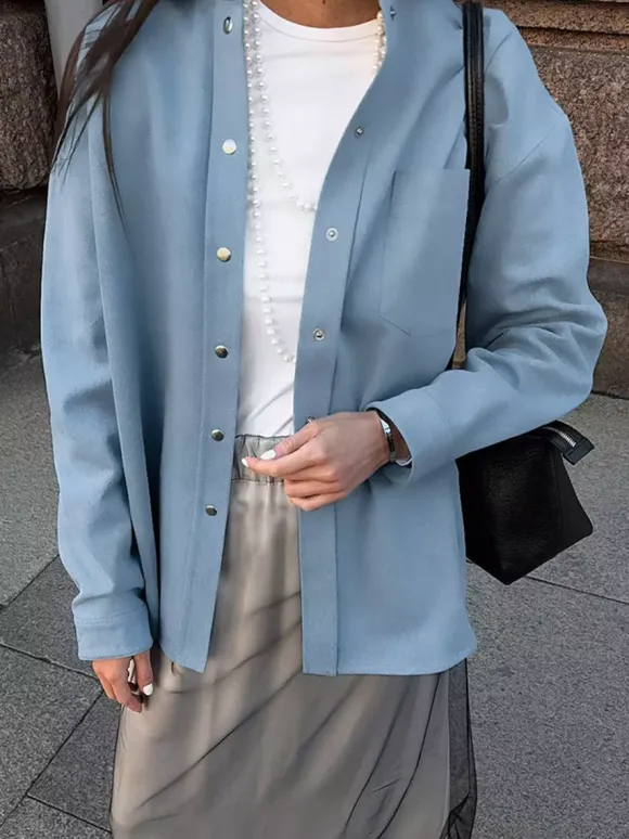 Women Jacket Turndown Collar Buttons Cotton Long Sleeve Outerwear
