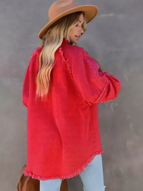 Women Jacket Turndown Collar Long Sleeve Oversized Outerwear