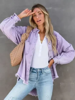 Women Jacket Turndown Collar Long Sleeve Oversized Outerwear