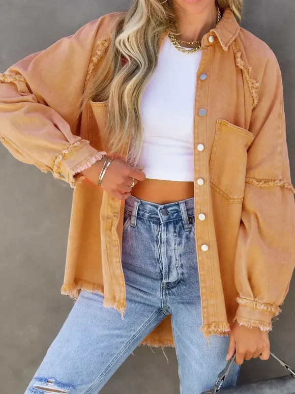 Women Jacket Turndown Collar Long Sleeve Oversized Outerwear