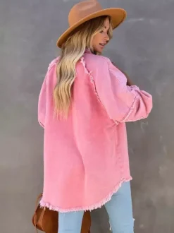 Women Jacket Turndown Collar Long Sleeve Oversized Outerwear