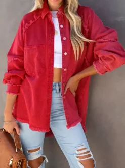 Women Jacket Turndown Collar Long Sleeve Oversized Outerwear