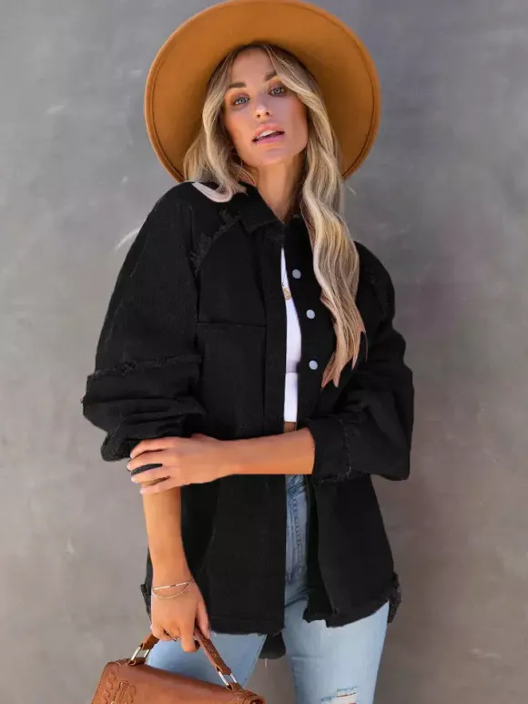 Women Jacket Turndown Collar Long Sleeve Oversized Outerwear