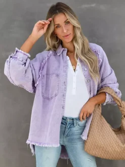 Women Jacket Turndown Collar Long Sleeve Oversized Outerwear