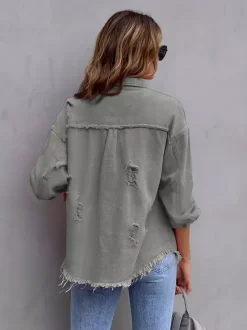Women Jacket Turndown Collar Cotton Long Sleeve Oversized Outerwear