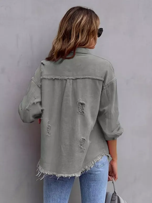 Women Jacket Turndown Collar Cotton Long Sleeve Oversized Outerwear