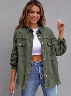Women Jacket Turndown Collar Cotton Long Sleeve Oversized Outerwear