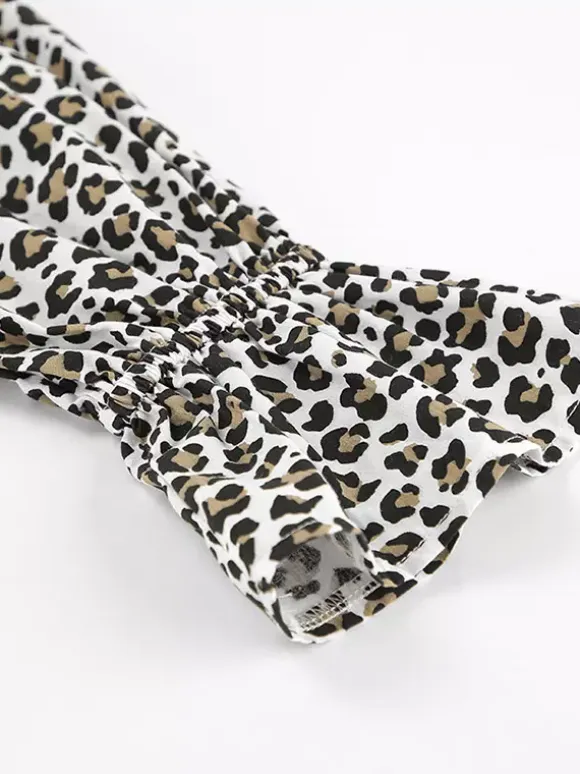 Women Jacket Turndown Collar Buttons Leopard Print Long Sleeve Outerwear