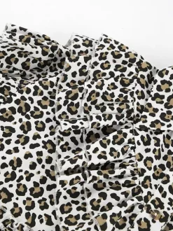 Women Jacket Turndown Collar Buttons Leopard Print Long Sleeve Outerwear