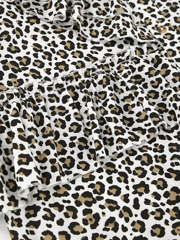 Women Jacket Turndown Collar Buttons Leopard Print Long Sleeve Outerwear